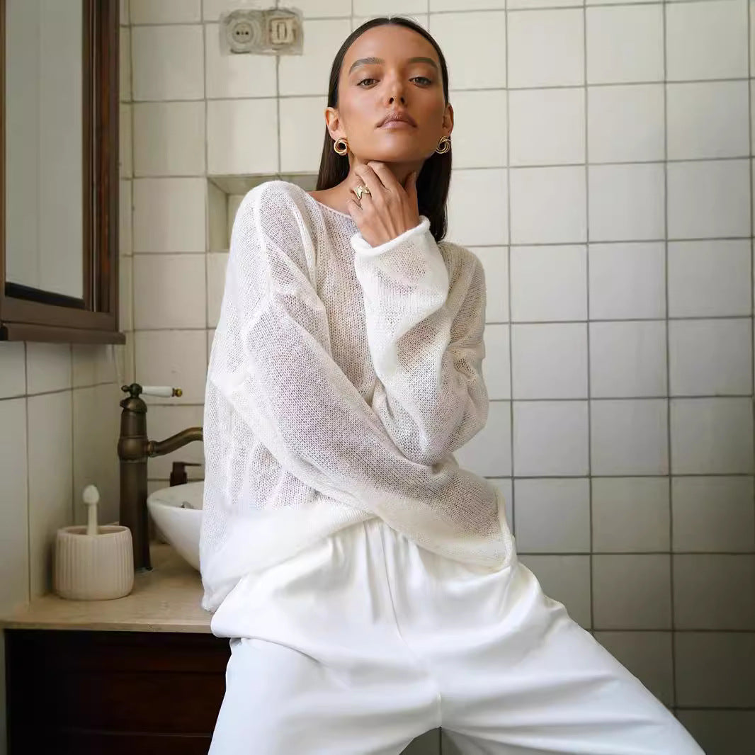 Damen Strickpullover Weites Design Luftiger Look Eveloria - Eveloria