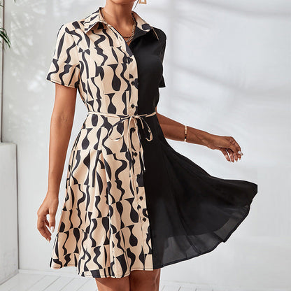 Damen Hemdkleid Grafisches Design Taillengürtel