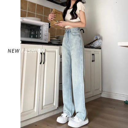Damen High-Waist Jeans Weite Passform Bequem Eveloria