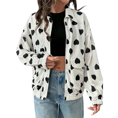 Damen Jacke Herzmuster Praktische Taschen Eveloria