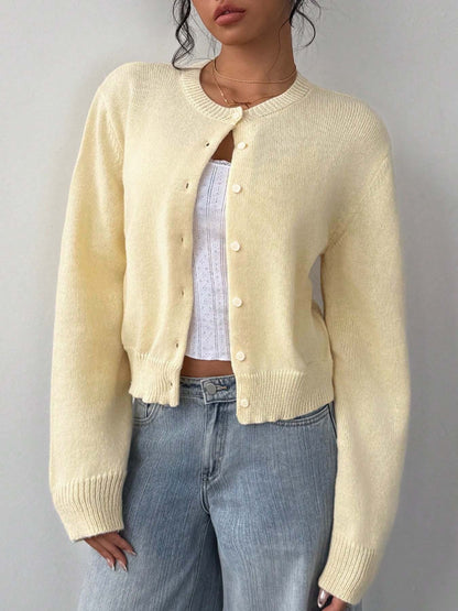 Damen Strickjacke aus softer Baumwolle mit Knöpfen Beige
