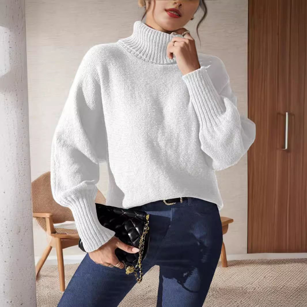 Damen Rollkragenpullover Voluminöse Ärmel Feines Strickmuster Eveloria