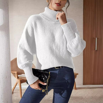 Damen Rollkragenpullover Voluminöse Ärmel Feines Strickmuster Eveloria