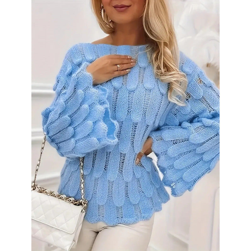 Damen Strickpullover Voluminöse Ärmel Strukturiertes Muster Eveloria - Eveloria