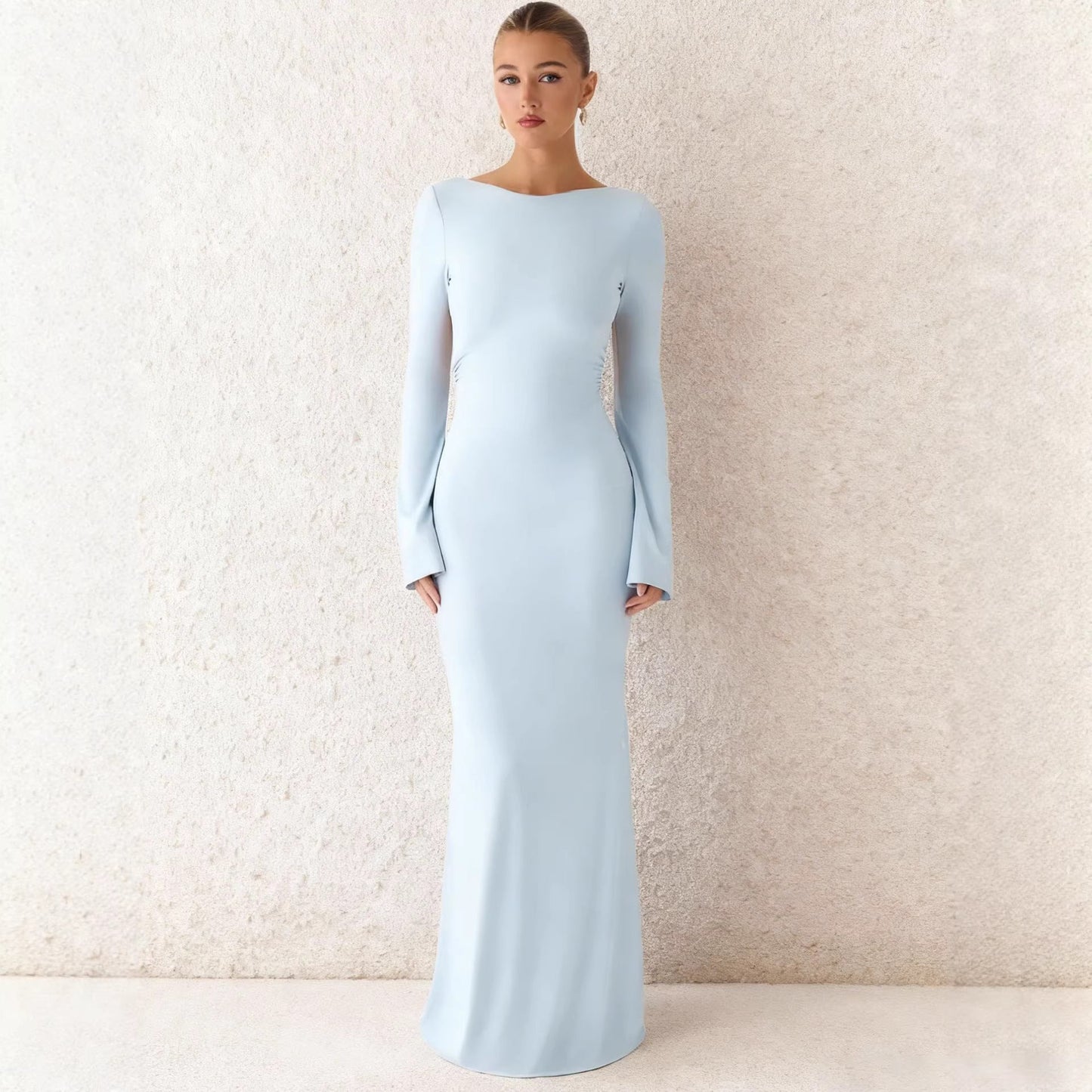 Damen Maxikleid Langarm Schwingrock Eleganz Eveloria