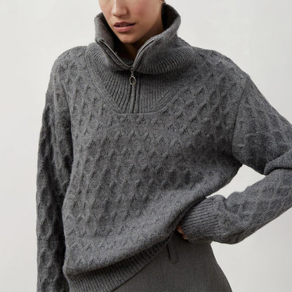 Damen Pullover Gemüsstert Reißverschluss Hochkragen Eveloria