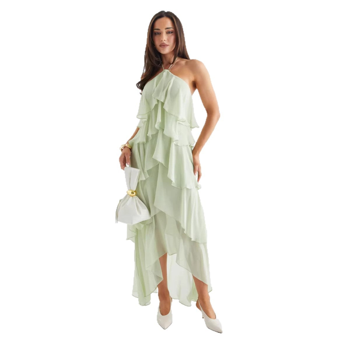 Damen Maxikleid Rüschenkleid Elegantes Design