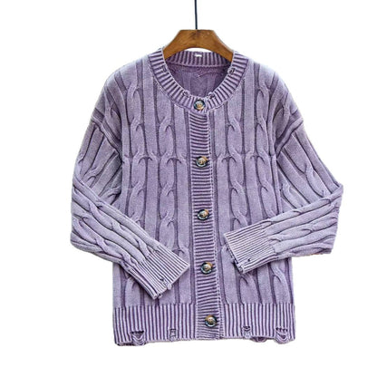 Damen Strickjacke Zopfmuster Knopfverschluss Eveloria