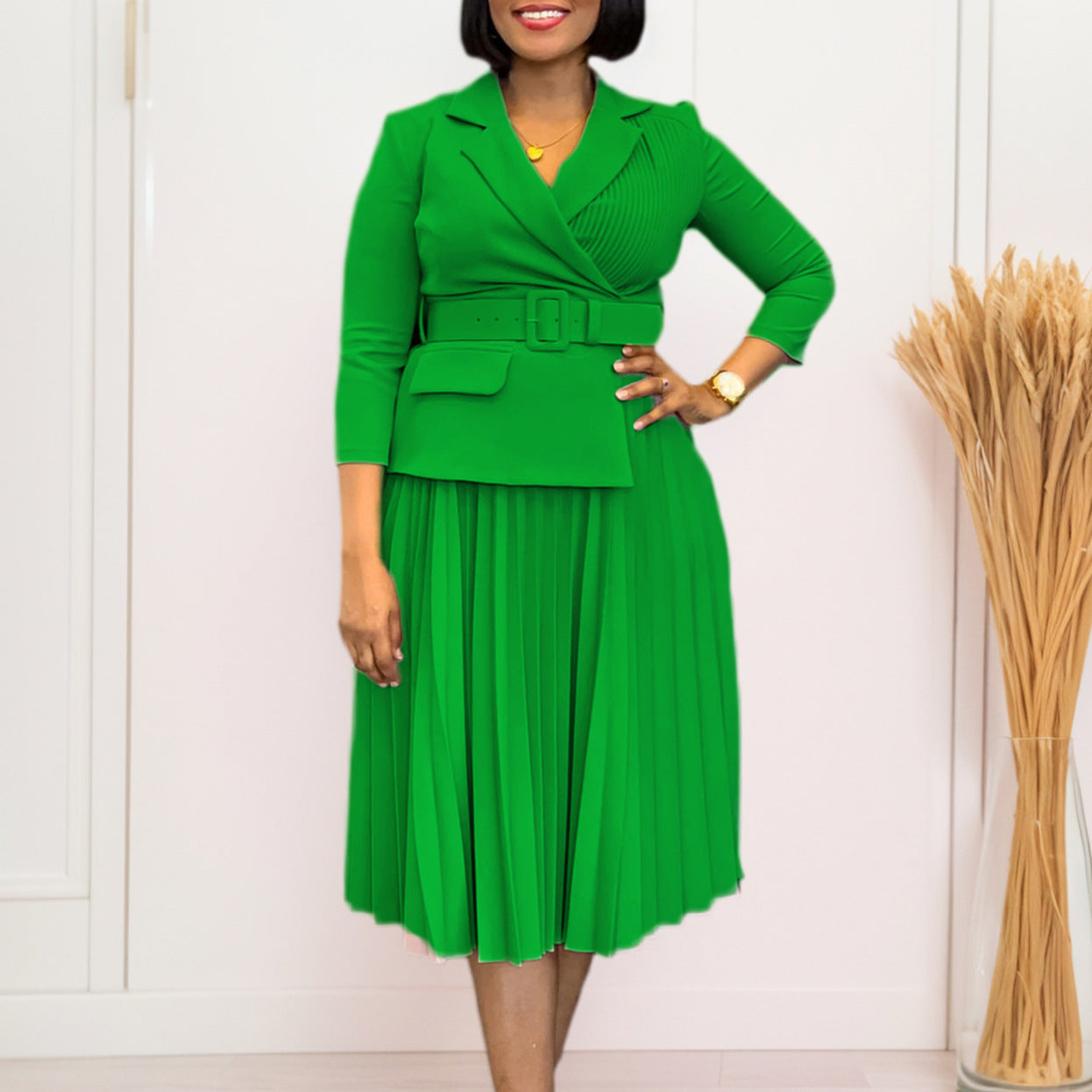 Damen Blazer-Kleid mit Plissee und Taillengürtel Eveloria - Eveloria