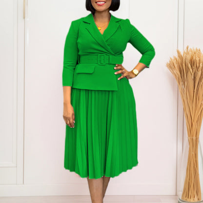 Damen Blazer-Kleid mit Plissee und Taillengürtel Eveloria - Eveloria