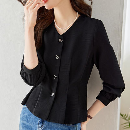 Damen Bluse Herzknöpfe Voluminöse Ärmel Eveloria