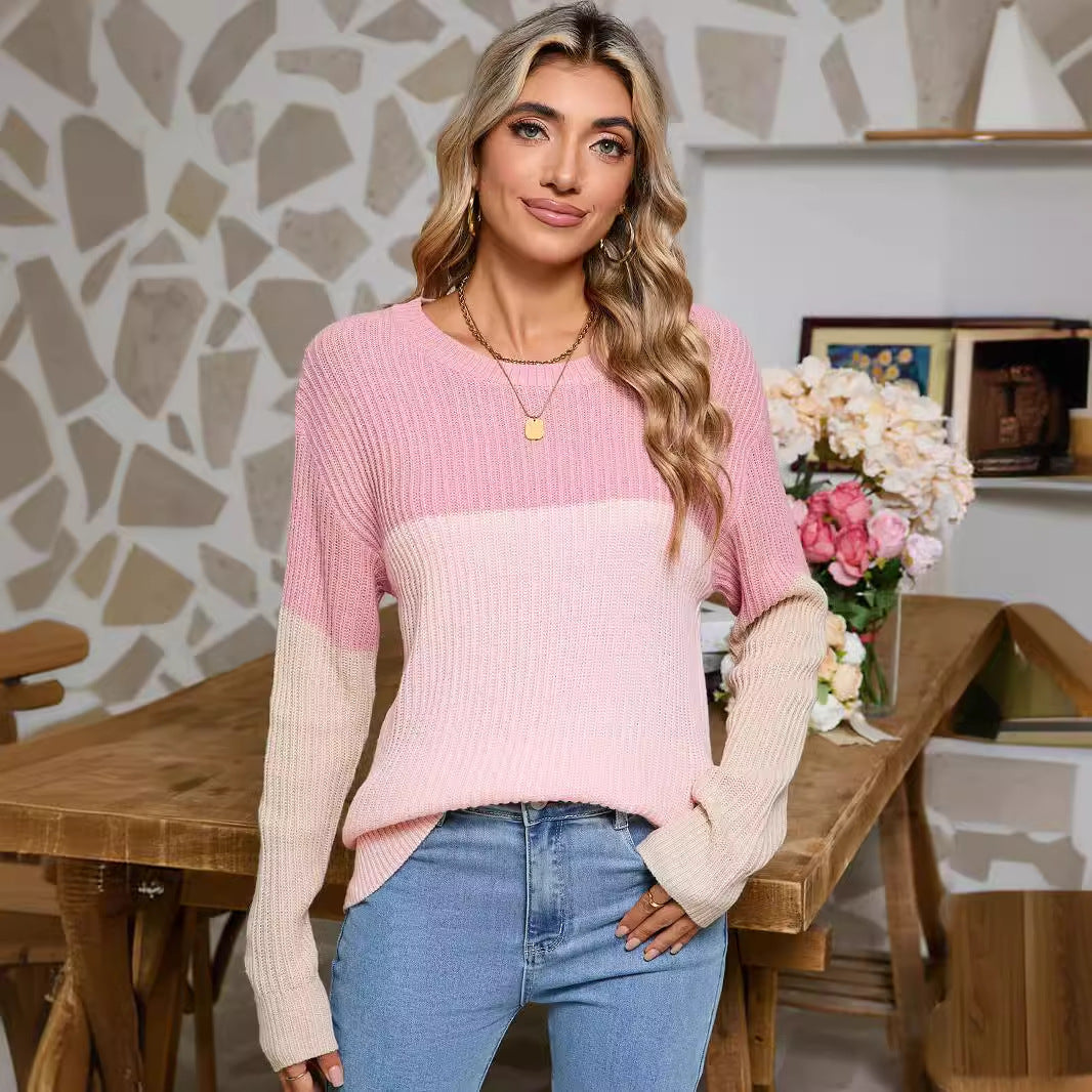 Damen Strickpullover Farbblockdesign Eveloria