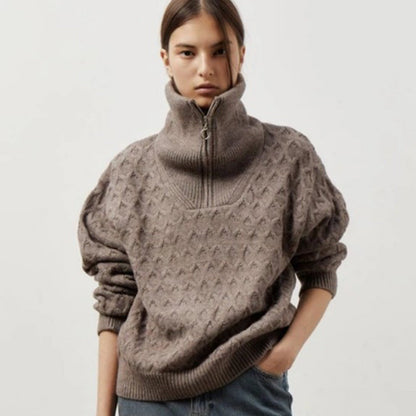 Damen Pullover Gemüsstert Reißverschluss Hochkragen Eveloria