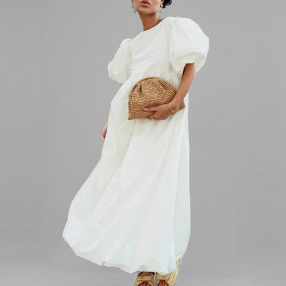 Damen Maxikleid Voluminöse Ärmel Hochtailliert Eveloria