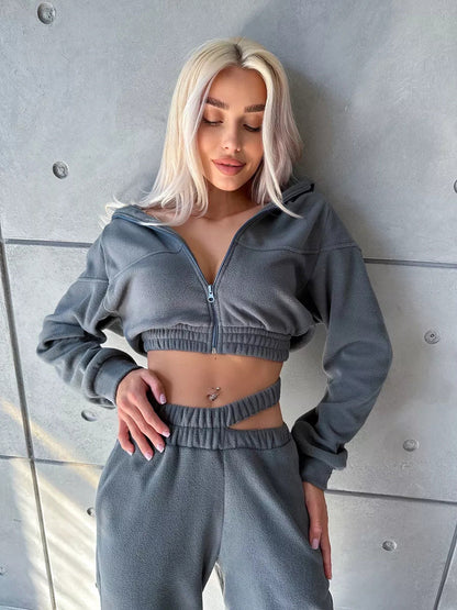Damen Fleece-Loungewear-Set Kuschelig Grau Eveloria