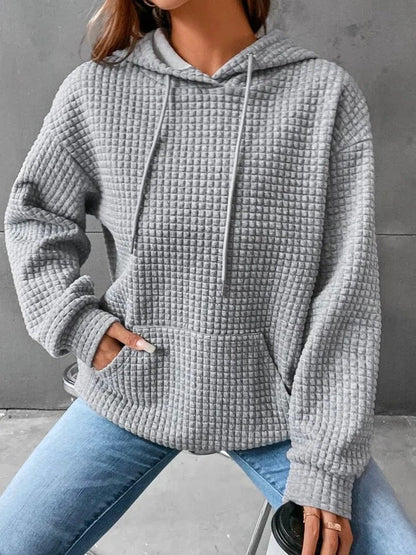 Damen Kapuzenpullover Waffelstruktur mit Kängurutasche Lässig Beige