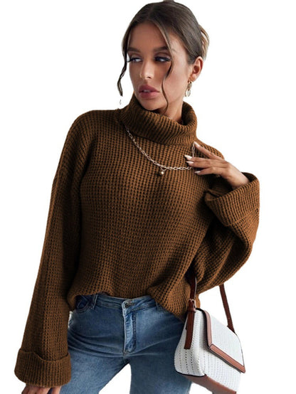 Damen Strickpullover Hohler Kragen Strukturierte Ärmel