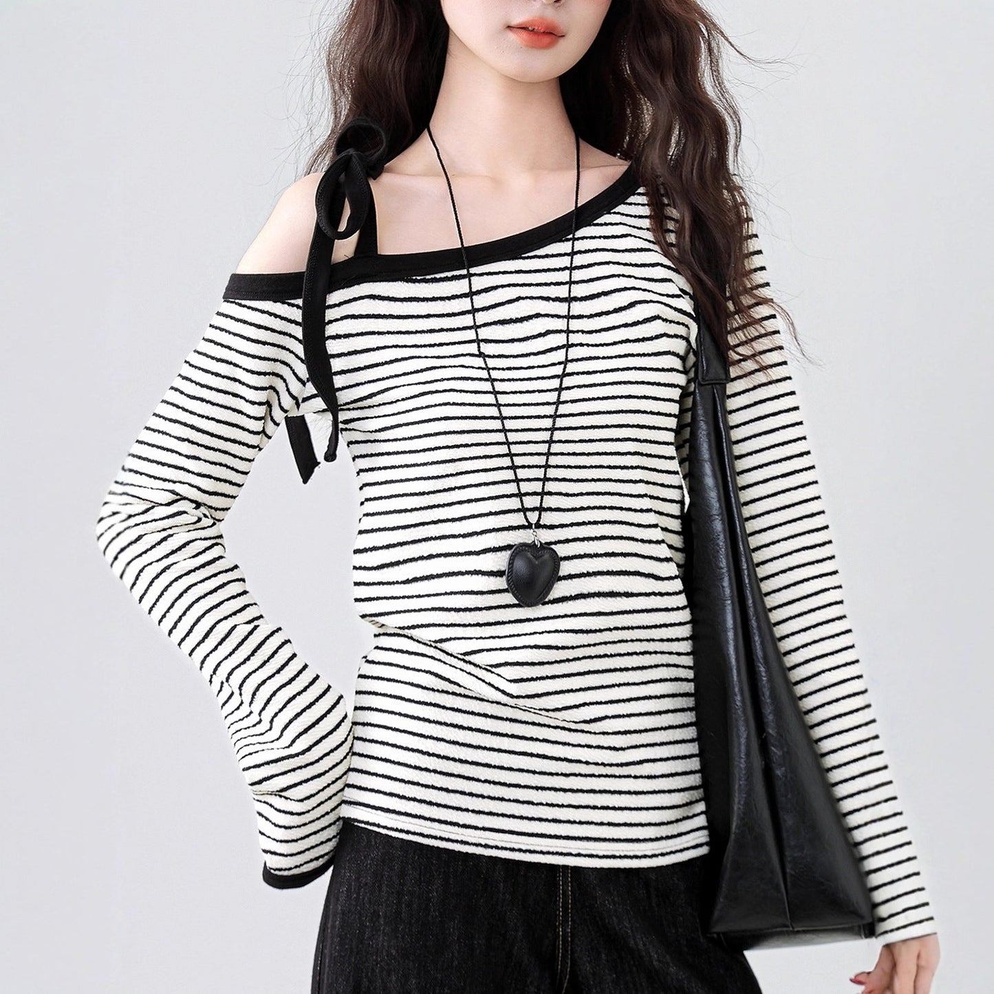 Damen Oberteil Off-Shoulder Streifen Design