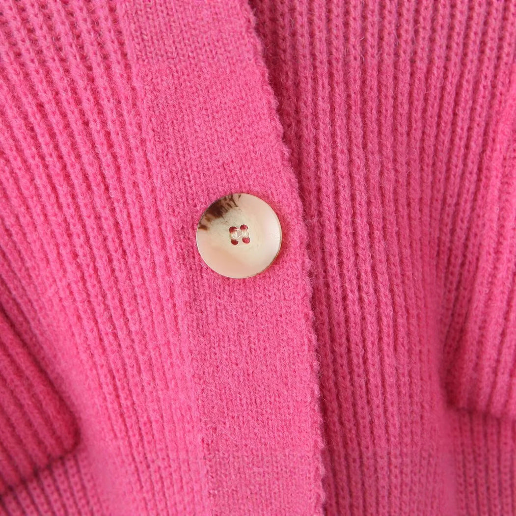 Damen Kuschelige Strickjacke mit Kapuze und Knopfverschluss