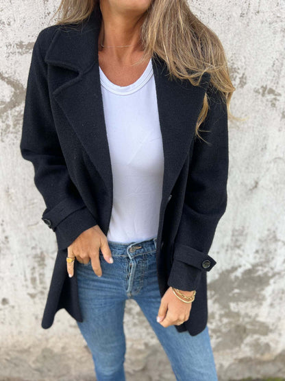 Damen Bouclé-Jacke Doppelter Knopfleiste Eveloria