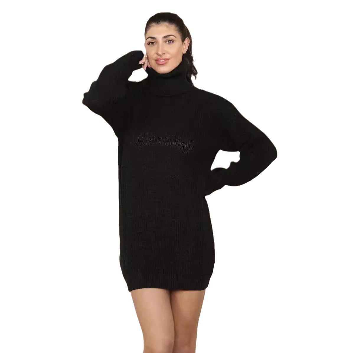 Damen Strickkleid Hochkragen Lässig Eveloria