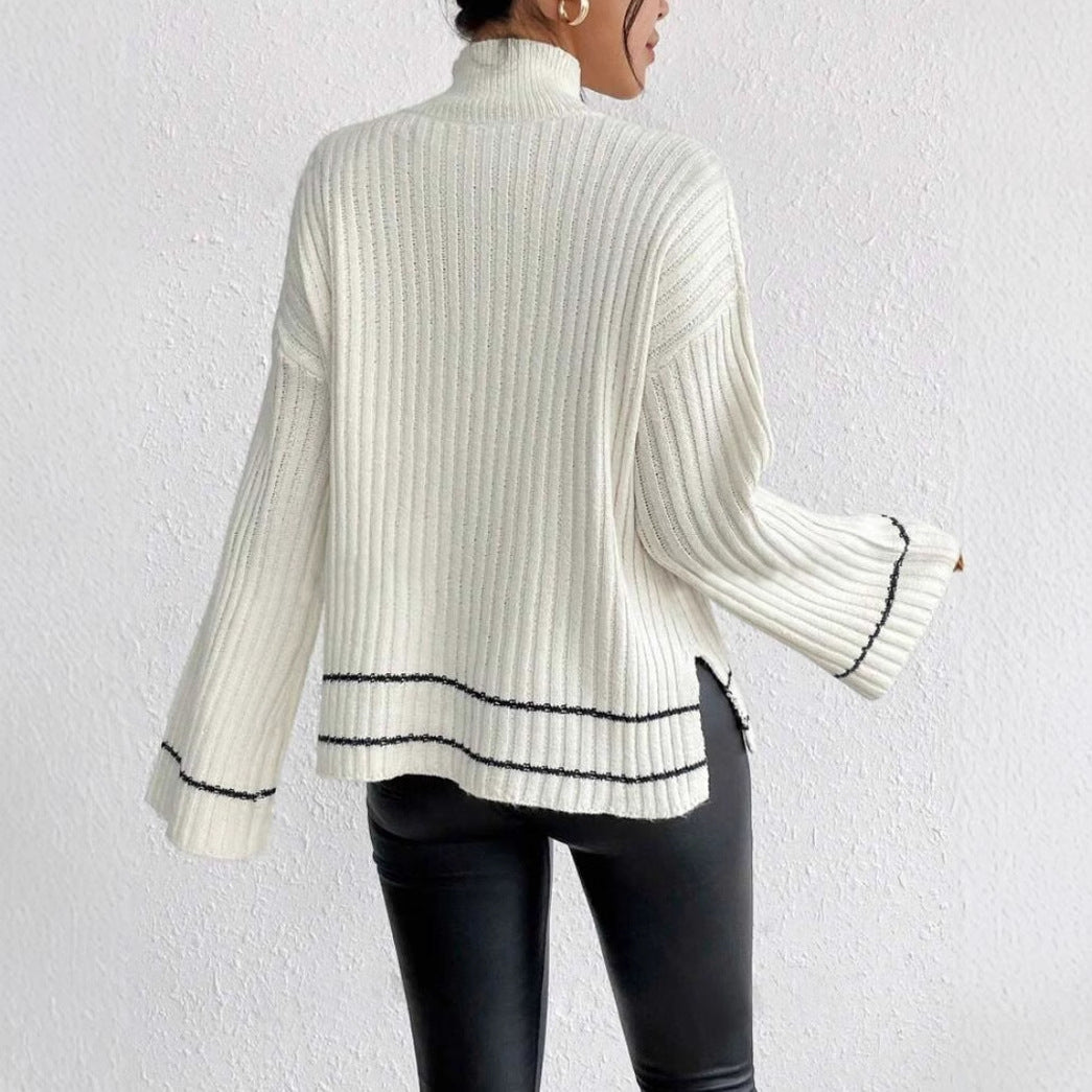 Damen Rollkragenpullover Gerippt Langarm Winter