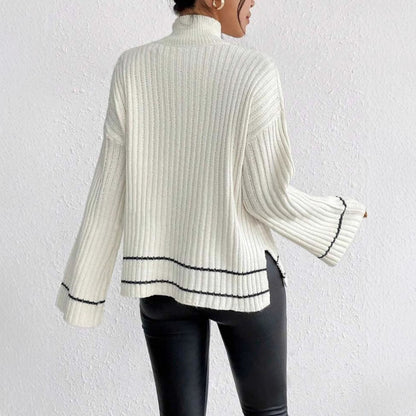 Damen Rollkragenpullover Gerippt Langarm Winter