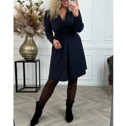Damen Wickelkleid Elegantes Rüschenkleid Tailliert Schwarz Eveloria - Eveloria