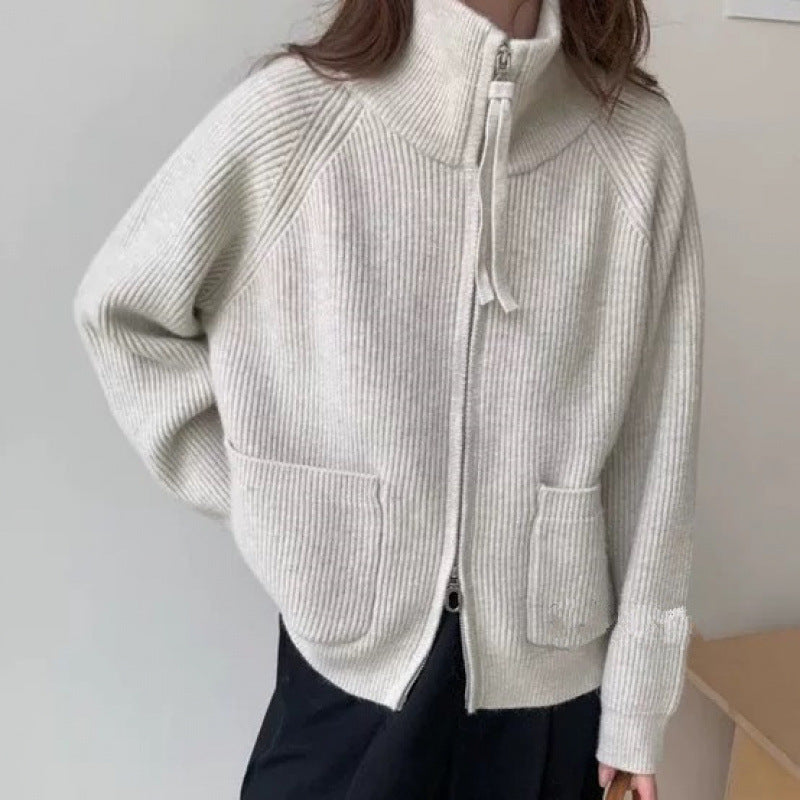 Damen Strickjacke Hochkragen Mit Taschen Eveloria - Eveloria