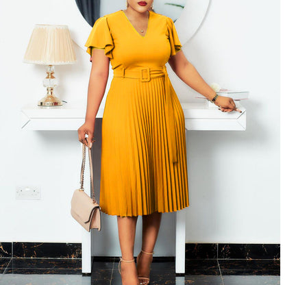 Damen Plissee-Kleid mit Taillengürtel Elegant