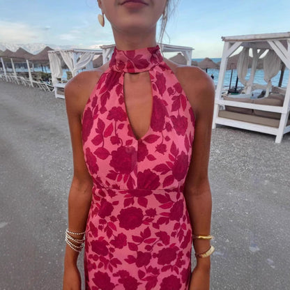 Damen Abendkleid mit Ausschnitt und floralem Design Eveloria