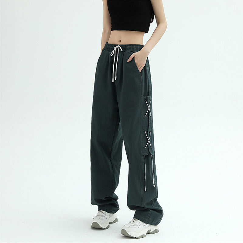 Damen Cargo-Hose Weit mit Schnürung Beige
