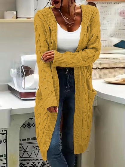 Damen Grosstrick Cardigan mit Kabelmuster und Taschen