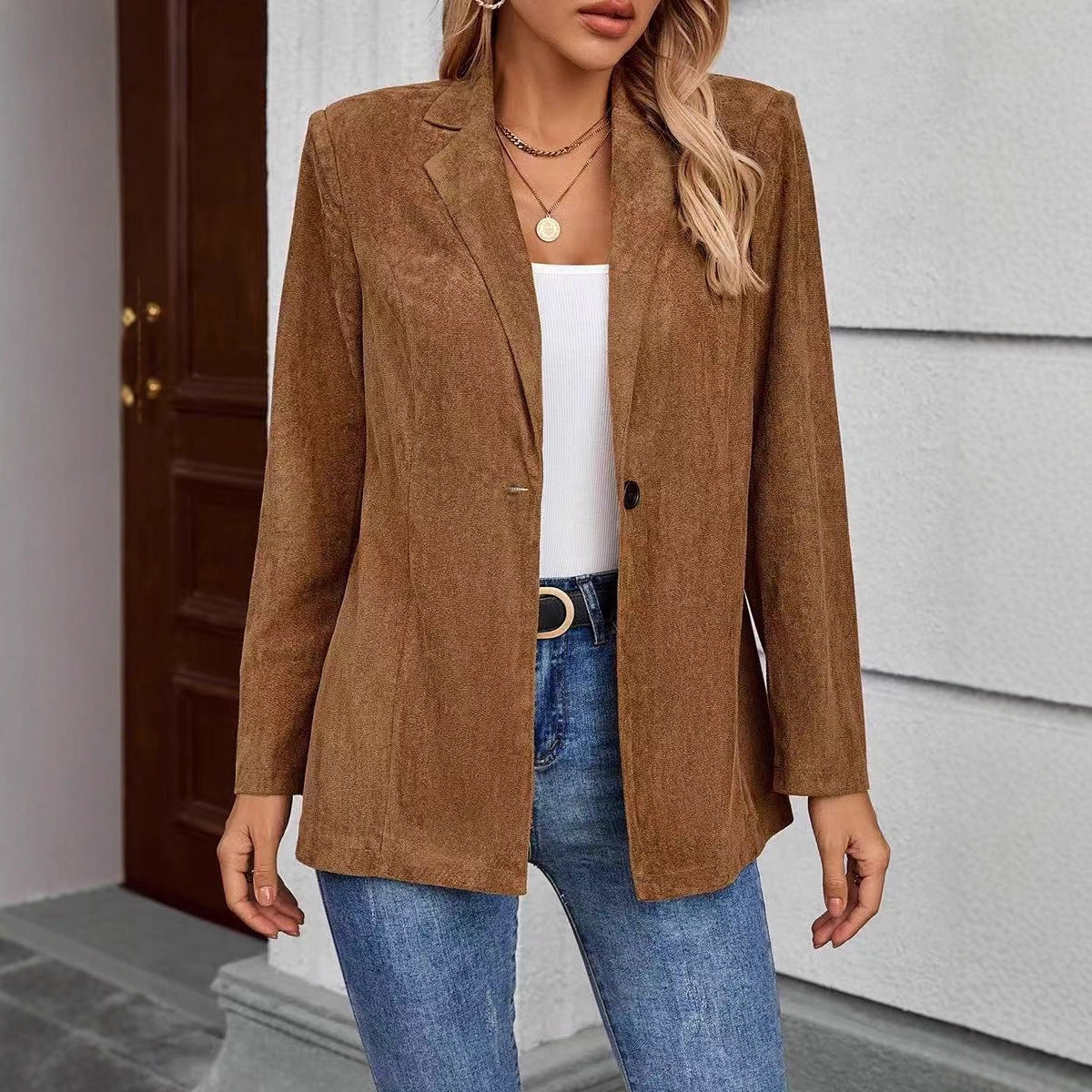Damen Blazer Samtweich Struktur Oberfläche Schwarz Eveloria - Eveloria