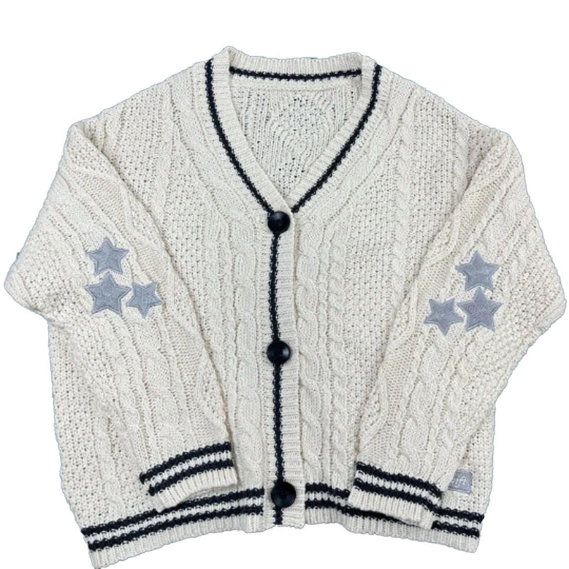 Damen Cardigan Grobstrick Zopfmuster Elegante Knöpfe Beige