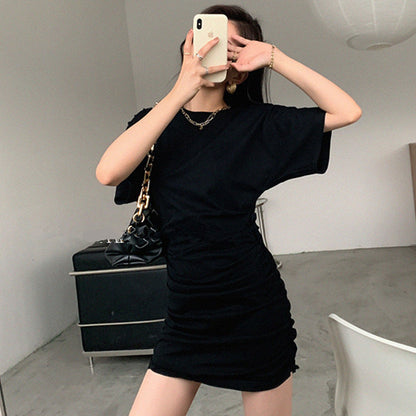 Damen Minikleid Raffung V-Ausschnitt Elegantes Design