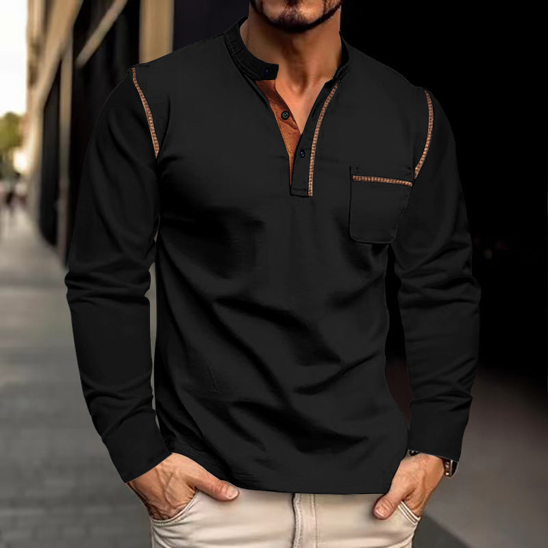 Herren Langarm-Shirt mit Kragen und Brusttasche Eveloria