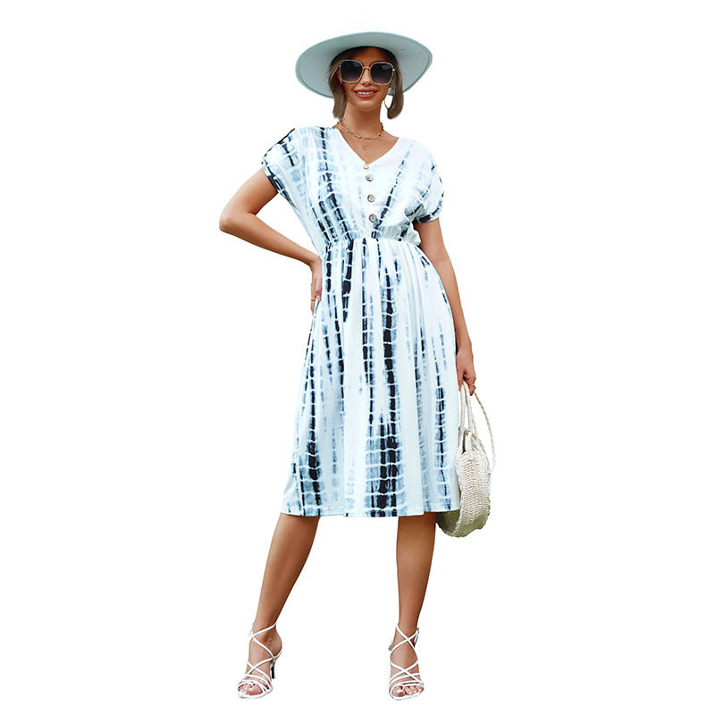 Damen Wickelkleid Sommer Tie-Dye-Muster Eveloria