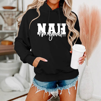 Damen Kapuzenpullover Bequem Motivierender Schriftzug Grau