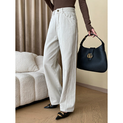 Damenweite Denim-Hose Hochbund Elegant Schwarz Eveloria - Eveloria