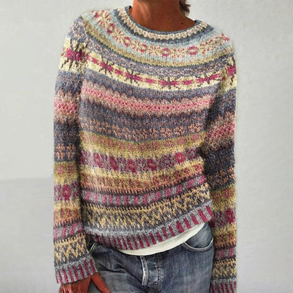Damen Strickpullover Bunt Muster Lässig Eveloria