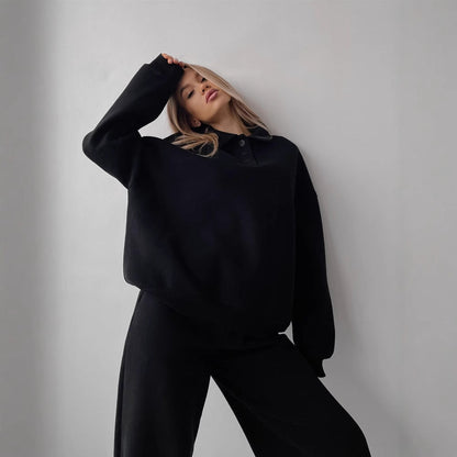 Damen Loungewear-Set Weite Hosen Modischer Kragen