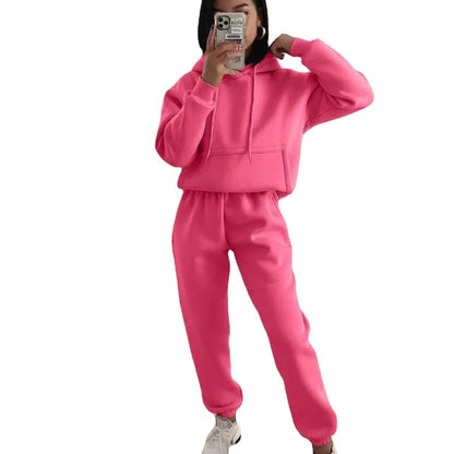 Damen Fleece-Joggingset mit Kapuze und elastischem Bund