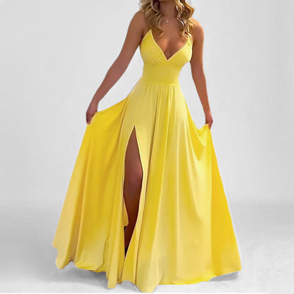 Damen Maxikleid V-Ausschnitt Figurbetonter Oberteil Eveloria