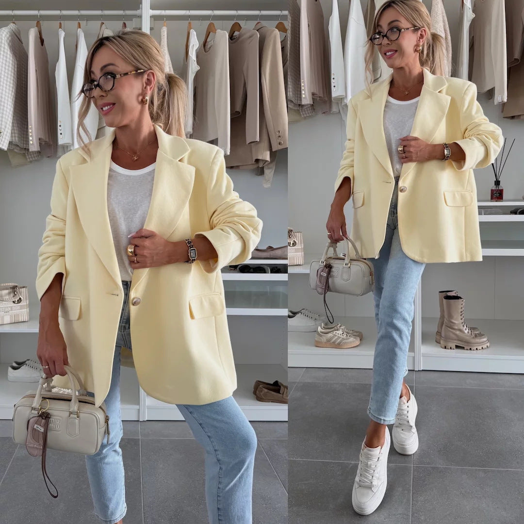 Damen Oversized Blazer mit Taschen Modisch Eveloria