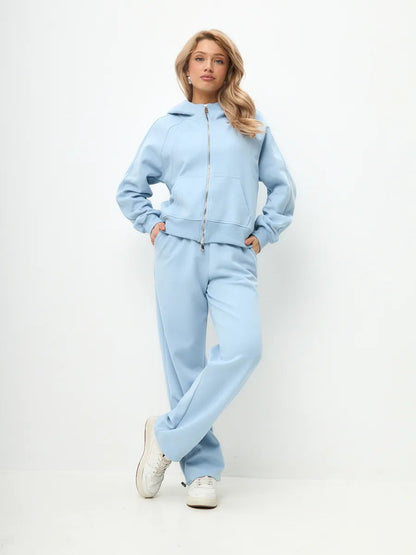 Damen Fleece-Jogginganzug mit Reißverschluss und Taschen