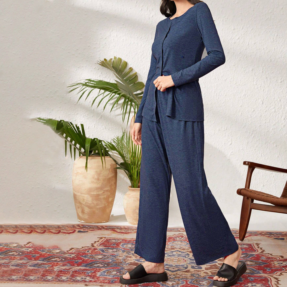 Damen Loungeanzug mit Langarmjacke und weiten Hosen Eveloria