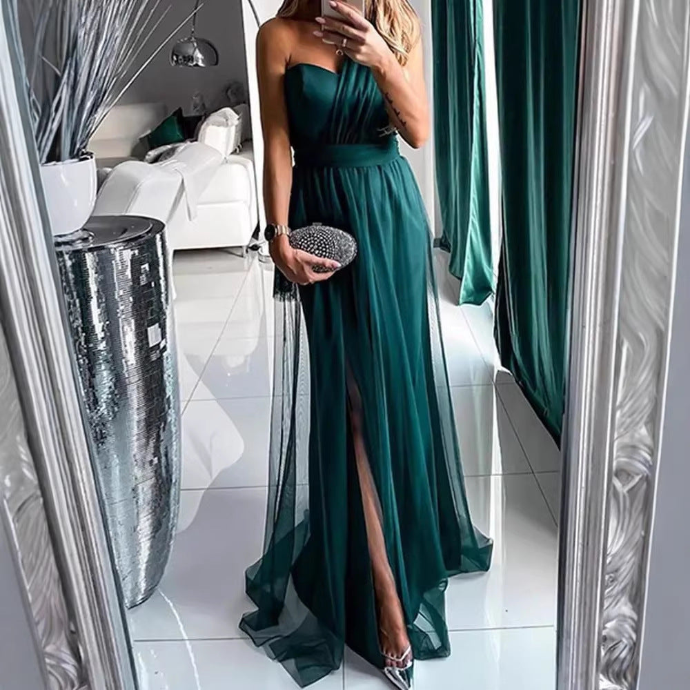 Damen Abendkleid Schulterfrei Hoch Beinschlitz Eveloria - Eveloria