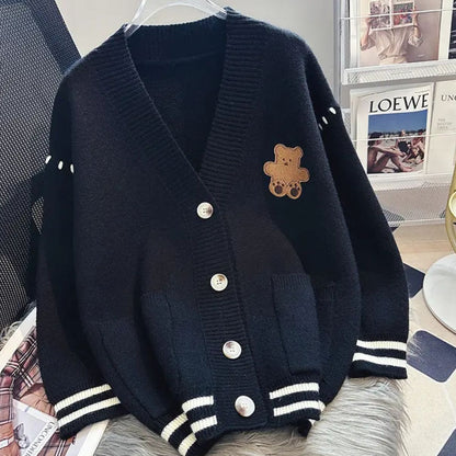 Damen Strickjacke Flauschig Bärenmotiv Eveloria
