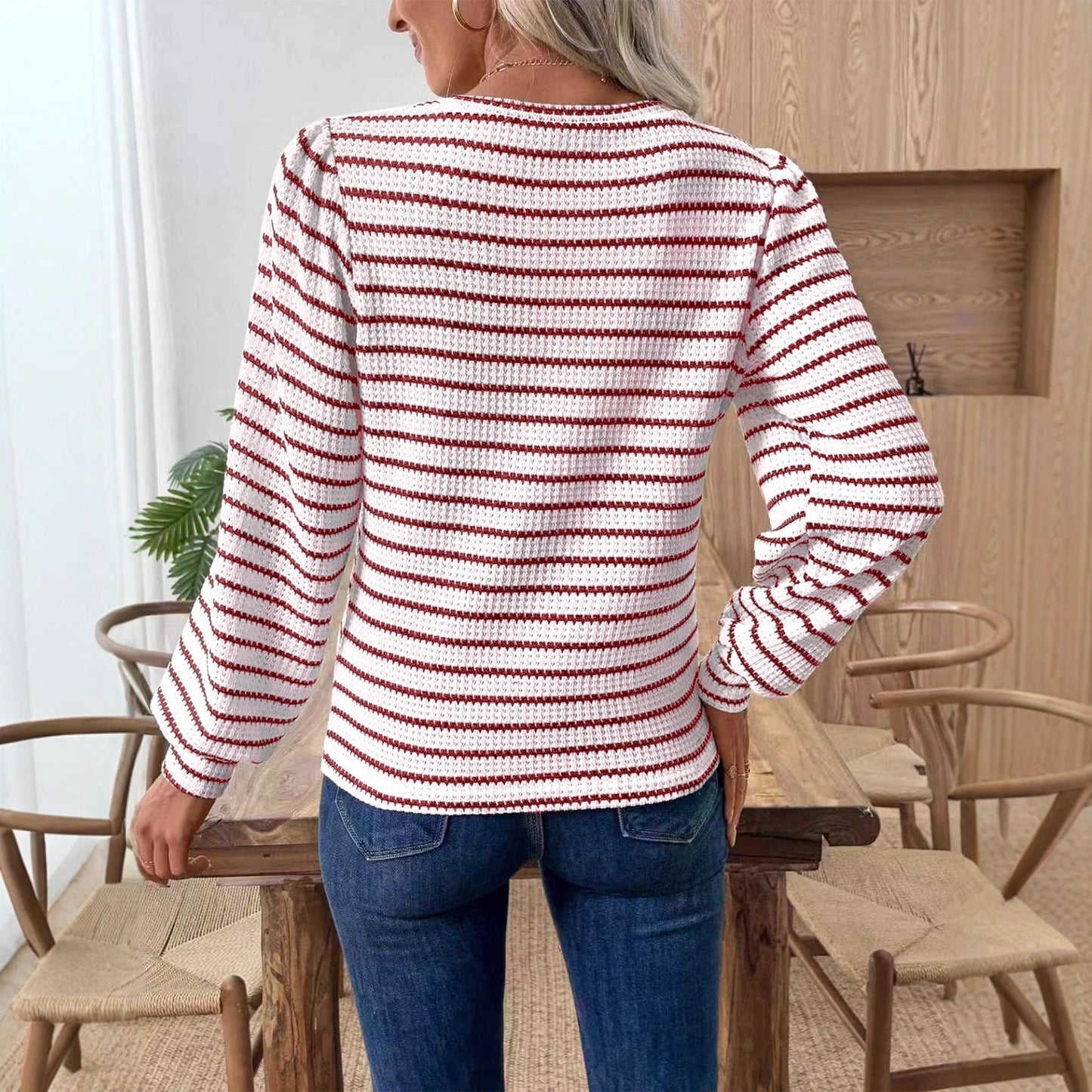 Damen Strickpullover Streifenmuster Luftiger Look Eveloria